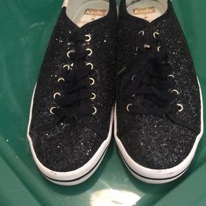 Kate Spade Keds black glitter never worn